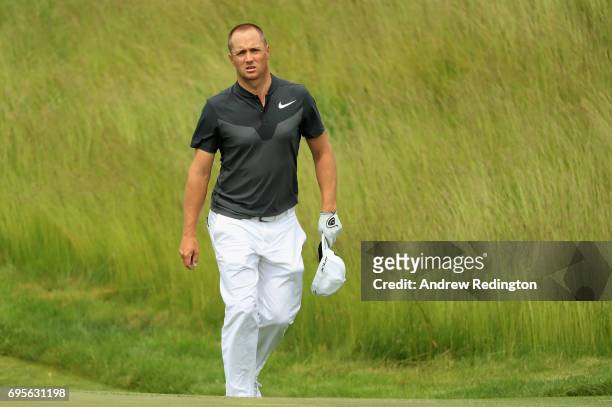 Alex Noren of Sweden walks on the 16th hole during a practice round prior to the 2017 U.S. Open at Erin Hills on June 13, 2017 in Hartford, Wisconsin.