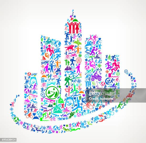 cityscape buildings active lifestyle vector icon pattern - rodeo background stock illustrations