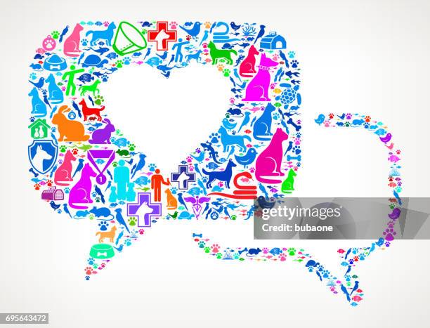 romantic speech bubbles pets and animals vector icon background - multiple pets stock illustrations