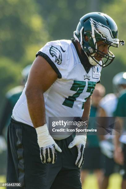 Philadelphia Eagles offensive lineman Taylor Hart during the Philadelphia Eagles minicamp on June 13, 2017 at the Novacare Training Complex in...