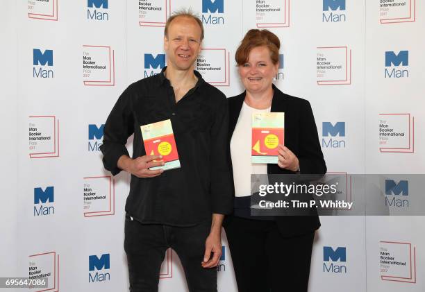 Author Dorthe Nors of Denmark and translator Misha Hoekstra of the United States of America with the book 'Mirror, Shoulder, Signal' at a photocall...
