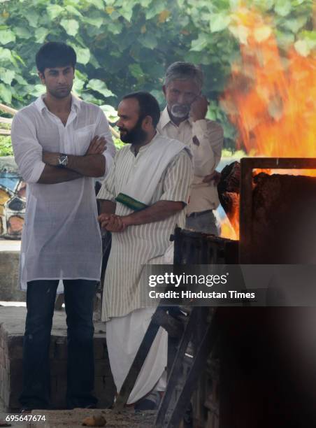 Ranbir Kapoor attend the funeral of the late Bollywood actor Shammi Kapoor at Banganga, Malabar hill in Mumbai.