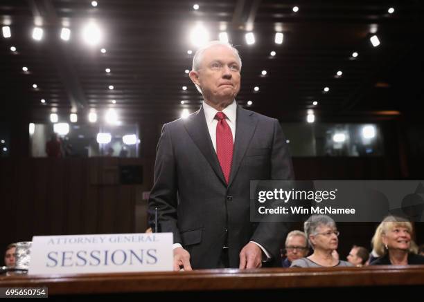 Attorney General Jeff Sessions appears before the Senate Intelligence Committee on June 13, 2017 in Washington, DC. The nation's chief law...