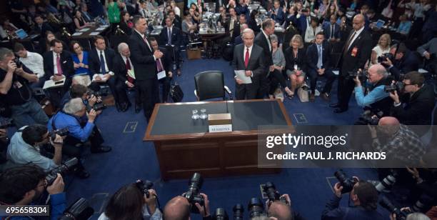 Attorney General Jeff Sessions arrives to testify during a US Senate Select Committee on Intelligence hearing on Capitol Hill in Washington, DC, June...