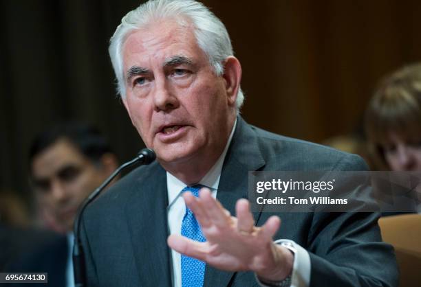 Secretary of State Rex Tillerson testifies before a Senate Appropriations Subcommittee on State, Foreign Operations, and Related Programs on the...