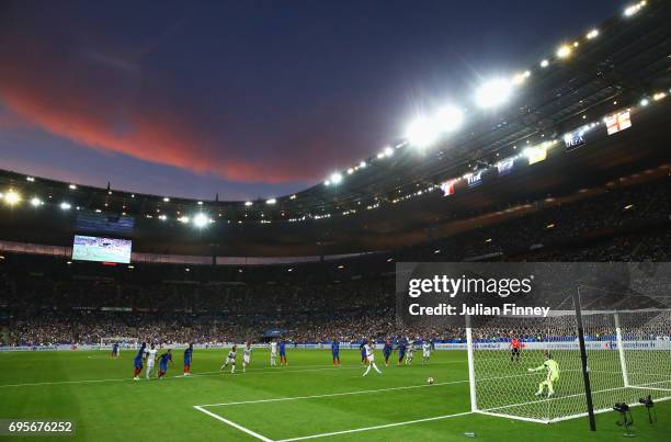 General view as Harry Kane of England scores their second goal from a penalty during the International Friendly match between France and England at...