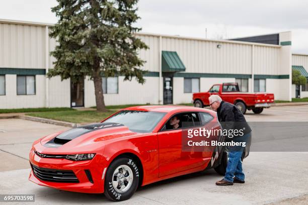 General Motors Co. Chevrolet COPO Camaro performance vehicle sits outside of the company's build center in Oxford, Michigan, U.S., on Friday, April...