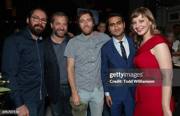 Martin Starr, Judd Apatow, Thomas Middleditch, Kumail Nanjiani and Emily V. Gordon attend The LA Premiere of "THE BIG SICK" presented by Amazon...