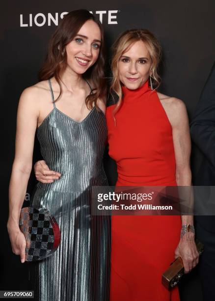 Zoe Kazan and Holly Hunter attend The LA Premiere of "THE BIG SICK" presented by Amazon Studios And Lionsgate on June 12, 2017 in Los Angeles,...