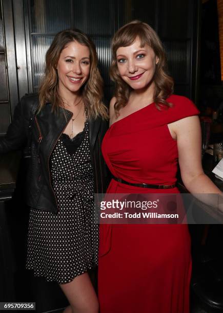 Amanda Crew and Emily V. Gordon attend The LA Premiere of "THE BIG SICK" presented by Amazon Studios And Lionsgate on June 12, 2017 in Los Angeles,...