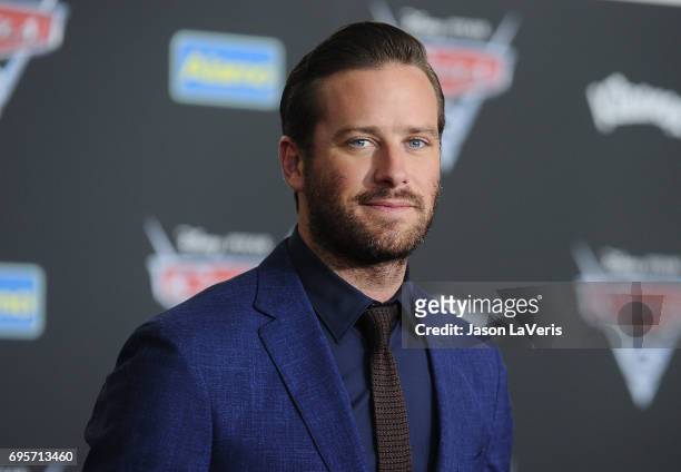 Actor Armie Hammer attends the premiere of "Cars 3" at Anaheim Convention Center on June 10, 2017 in Anaheim, California.