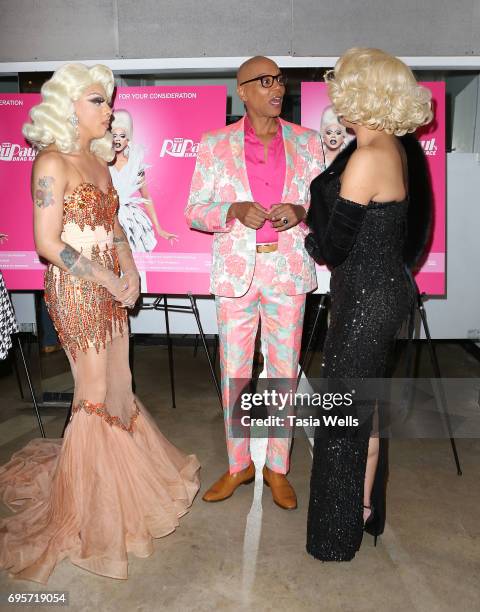 Aja, RuPaul and Valentina attend "RuPaul's Drag Race" FYC Costume Exhibit at LASC on June 12, 2017 in West Hollywood, California.