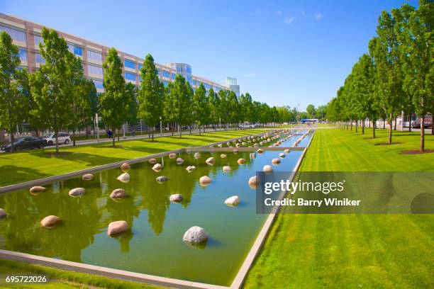japanese-style tranquil setting at cleveland clinic - cleveland ohio stock pictures, royalty-free photos & images