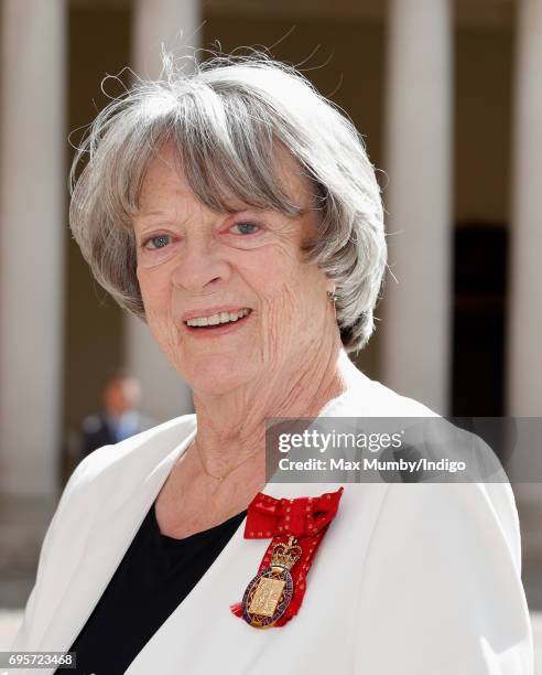 Dame Maggie Smith arrives to attend Evensong at the Chapel Royal Hampton Court Palace, to celebrate the Centenary of the founding of the Companions...