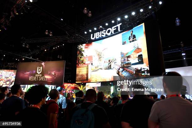 View of the Ubisoft booth during Ubisoft E3 2017 at Los Angeles Convention Center on June 13, 2017 in Los Angeles, California.