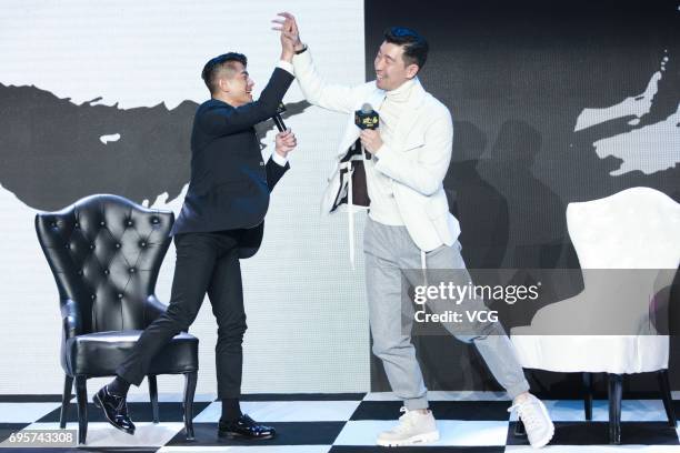 Actor and singer Aaron Kwok Fu-shing , actor Wang Qianyuan attend a press conference of director Yi-chi Lien's film 'Peace Breaker' on June 13, 2017...