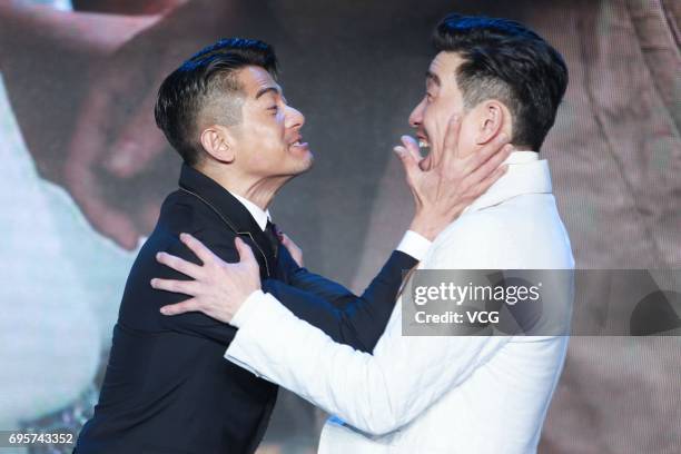 Actor and singer Aaron Kwok Fu-shing , actor Wang Qianyuan attend a press conference of director Yi-chi Lien's film 'Peace Breaker' on June 13, 2017...