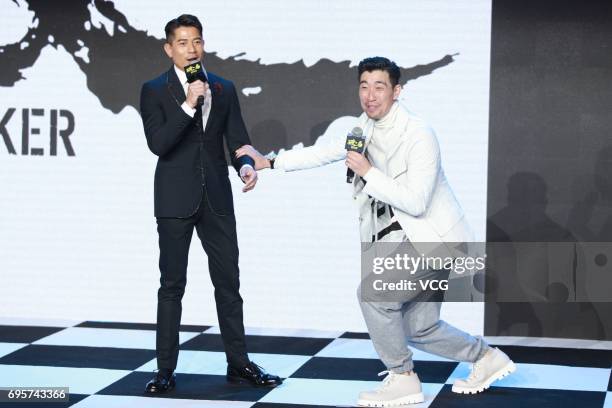 Actor and singer Aaron Kwok Fu-shing , actor Wang Qianyuan attend a press conference of director Yi-chi Lien's film 'Peace Breaker' on June 13, 2017...