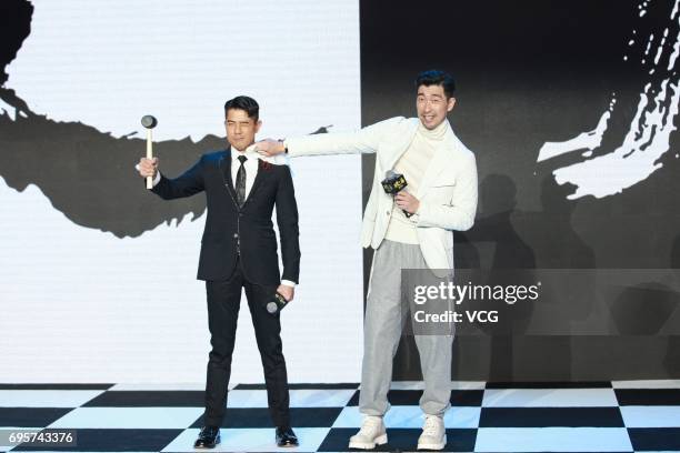 Actor and singer Aaron Kwok Fu-shing , actor Wang Qianyuan attend a press conference of director Yi-chi Lien's film 'Peace Breaker' on June 13, 2017...