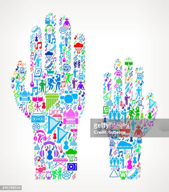 raising hands  music and musical celebration vector icon background - music shop stock illustrations