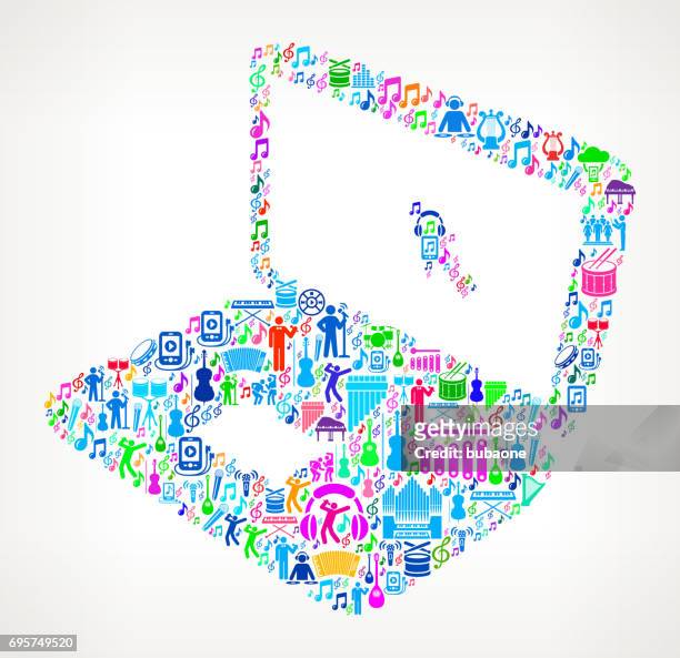laptop  music and musical celebration vector icon background - composer stock illustrations