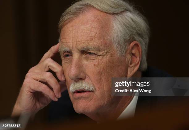 Sen. Angus King speaks during a hearing before the Senate Intelligence Committee June 13, 2017 in Washington, DC. Attorney General Jeff Sessions was...