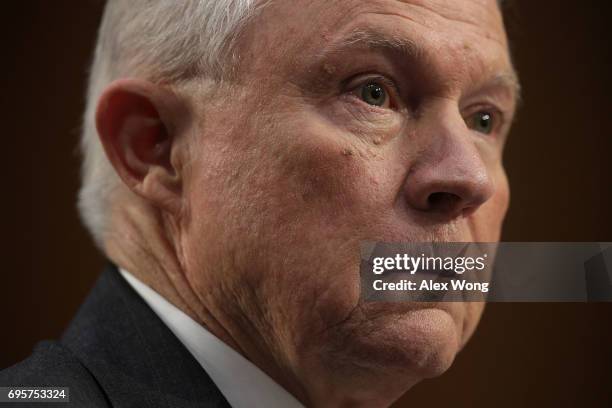 Attorney General Jeff Sessions testifies before the Senate Intelligence Committee on Capitol Hill June 13, 2017 in Washington, DC. Sessions recused...