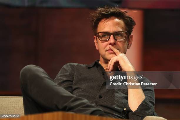 Film director James Gunn attends a keynote discussion about building worlds across entertainment mediums during the Electronic Entertainment Expo E3...