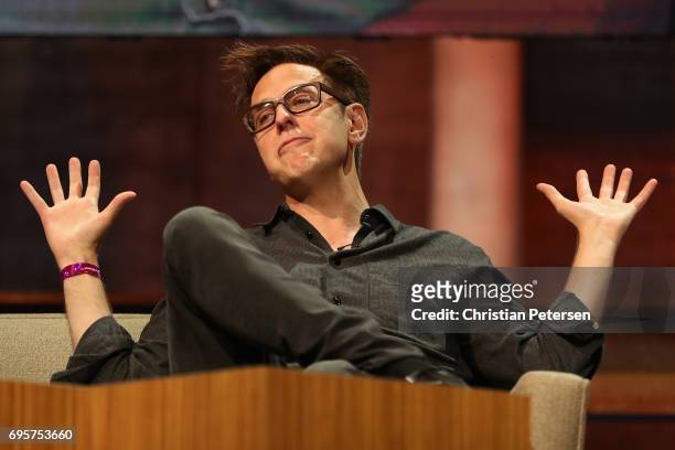 Film director James Gunn attends a keynote discussion about building worlds across entertainment mediums during the Electronic Entertainment Expo E3...