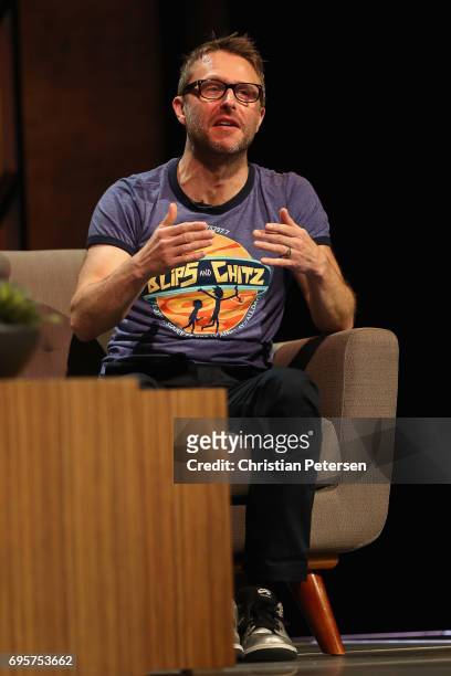 Television personality Chris Hardwick hosts a keynote discussion about building worlds across entertainment mediums during the Electronic...