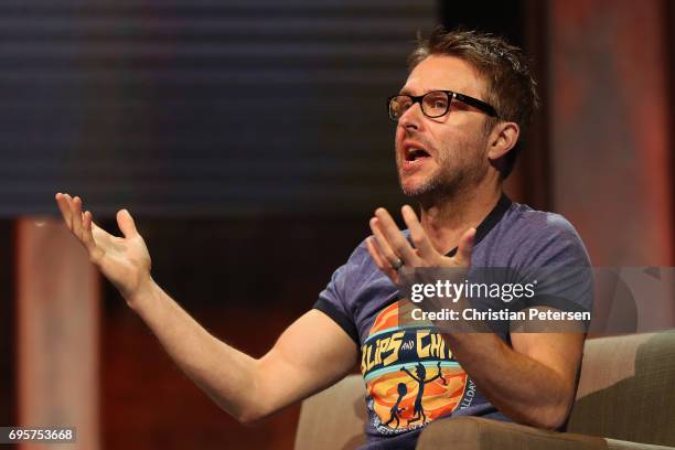 Television personality Chris Hardwick hosts a keynote discussion about building worlds across entertainment mediums during the Electronic...