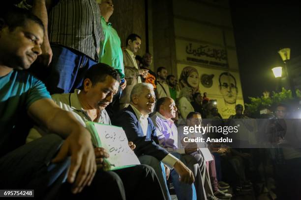 Hamdeen Sabahi , former presidential candidate and journalist attends a protest that staged against approval of a maritime border demarcation...