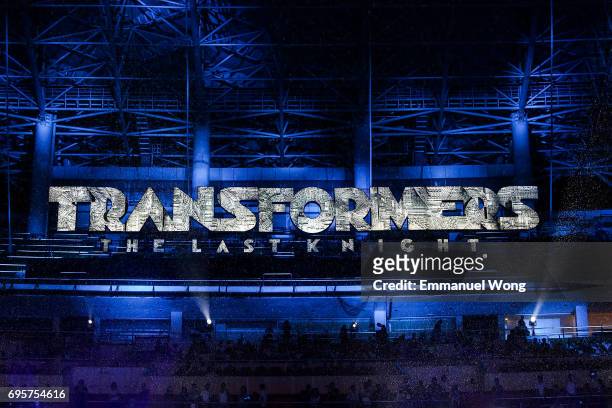 View of the stadium during the "Transformers: The Last Knight" China World Premiere and Ten Year Anniversary Celebration at Haixinsha Asian Olympic...