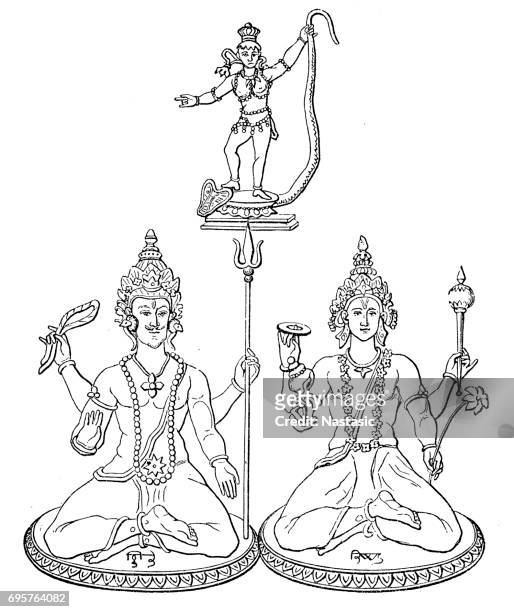 illustrations, cliparts, dessins animés et icônes de trimurti - shiva, vishnu, krishna : dieux hindous - polythéisme