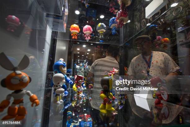 Megaman figurines are displayed on opening day of the Electronic Entertainment Expo at the Los Angeles Convention Center on June 13, 2017 in Los...