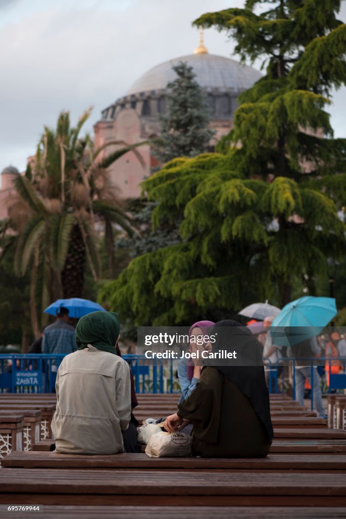 Muslim women in Istanbul waiting for iftar during Ramadan