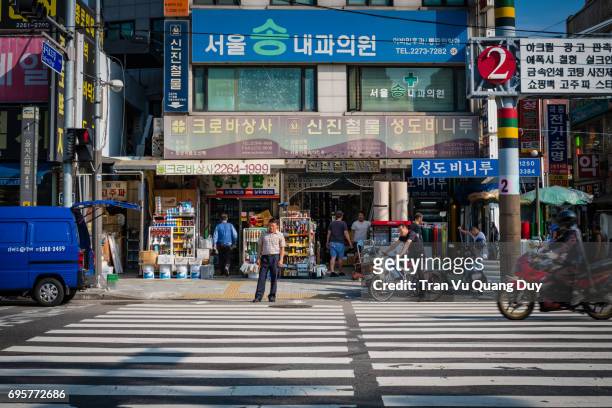 in front of gyeongdong market, seoul, south korea. - dried herring stock pictures, royalty-free photos & images