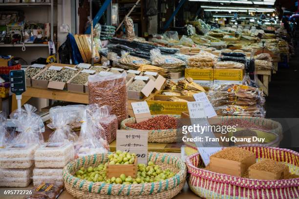 food: apples, beans, ... are sold in gyeongdong market, seoul, south korea. - dried herring stock pictures, royalty-free photos & images