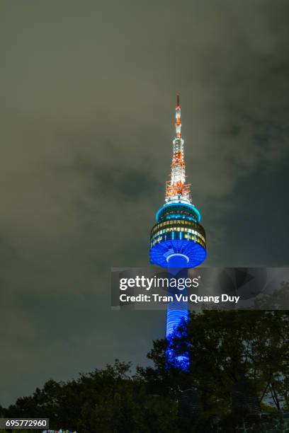 n seoul tower, jung-gu, seoul, south korea at night. - dried herring stock pictures, royalty-free photos & images