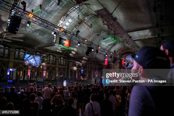 Fans of The Drone Racing League watch the Allianz World Championship at Alexandra Palace, London. PRESS ASSOCIATION Photo. Picture date: Tuesday June...