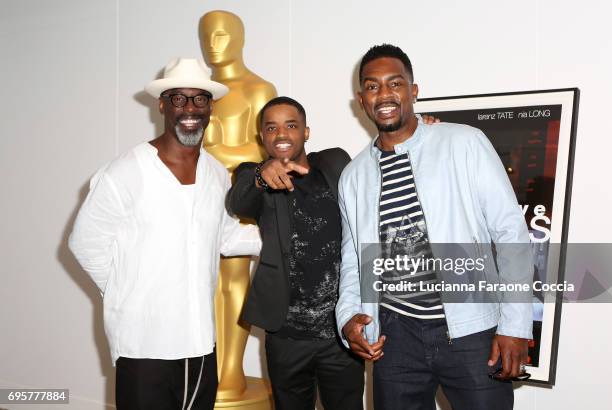 Actors Isaiah Washington, Larenz Tate, and Bill Bellamy attend The Academy of Motion Picture Arts and Sciences' 20th anniversary celebration of "Love...