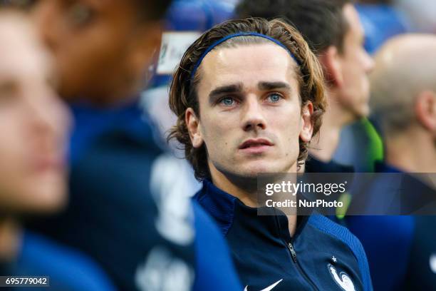 France's forward Antoine Griezmann looks on during the international friendly football match between France and England, on June 13, 2017 at the...