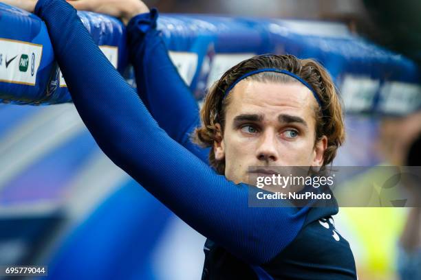 France's forward Antoine Griezmann looks on during the international friendly football match between France and England, on June 13, 2017 at the...