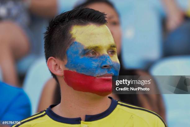 Fans of the selection Colombia before the match before of Cameroon, friendly match played at the Coliseum Stadium Alfonso Perez, Getafe, Tuesday June...