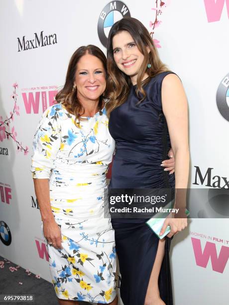 President of Women In Film, Cathy Shulman, wearing Max Mara, and Actress Lake Bell, wearing Sportmax, at Women In Film 2017 Crystal + Lucy Awards...