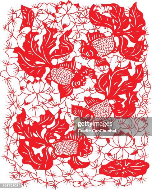 goldfish(chinese traditional paper-cut art)-01 - lucky lotus stock illustrations
