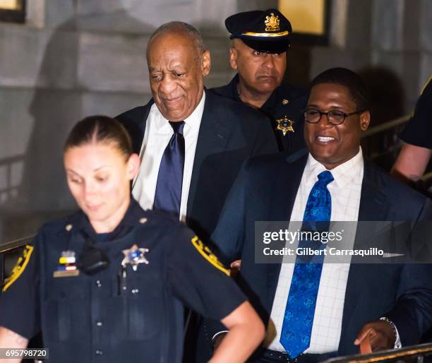 Actor Bill Cosby and Andrew Wyatt are seen leaving Montgomery County Courthouse as Bill Cosby Trial Continues After Defense Rests on June 13, 2017 in...