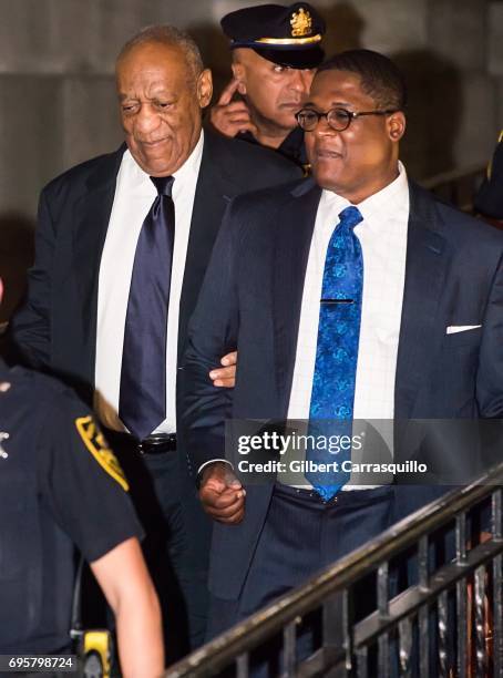 Actor Bill Cosby and Andrew Wyatt are seen leaving Montgomery County Courthouse as Bill Cosby Trial Continues After Defense Rests on June 13, 2017 in...