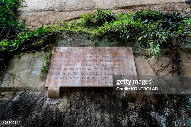 Detail of the Publio Virgilio Marone and Giacomo Leopardi tombs, in the Virgiliano park on Piedigrotta, downtown Naples.