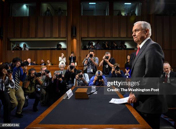 Attorney General Jeff Sessions arrives to testify in an open hearing before the Senate Intelligence Committee, on June 2017 in Washington, DC.